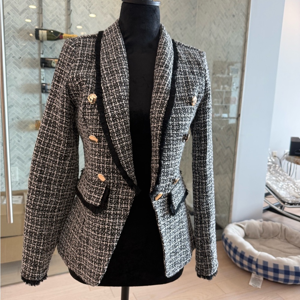 Chic Black and White Tweed Women's Blazer size 2